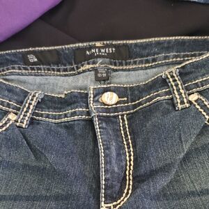 Nine West Dark Blue Boot-Cut Jeans with Tan Stitching